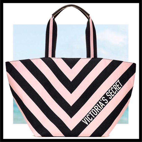 Victoria's Secret Handbags - Victoria’s Secret Striped Tote Pink & Black